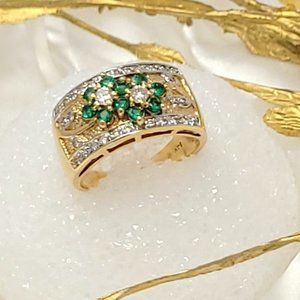 Diamond and Emerald Ring Vintage |14K Gold | 0.77ctw | 7.30g